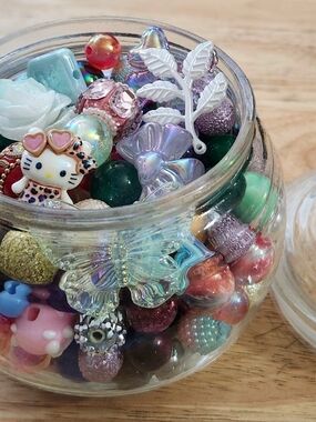 Glass Jar of Beads Random Variety of Sizes/Colors/Finishes 180+ Jewelry/Crafts